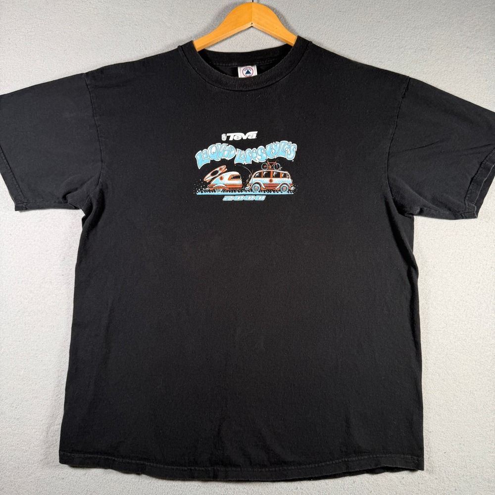 Vintage Teva Liquid Lifestyles 2000 Graphic T-Shirt Black XL Delta Pro Weight